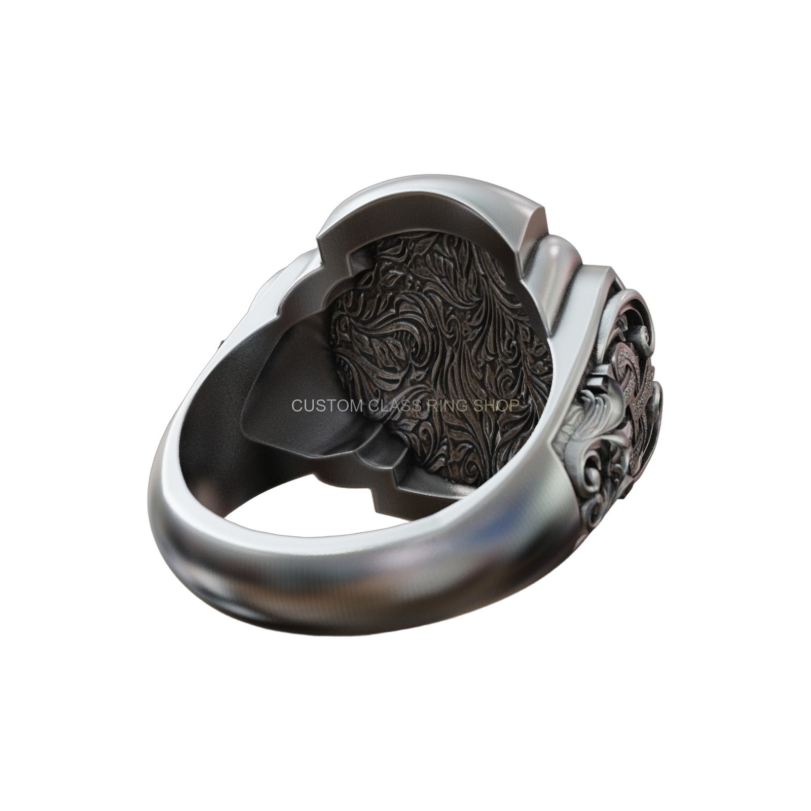 Sterling silver jesus christ signet ring, top-down view of face and shoulders
