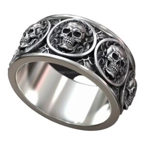 Sterling silver gothic skull statement ring with ornate baroque detail