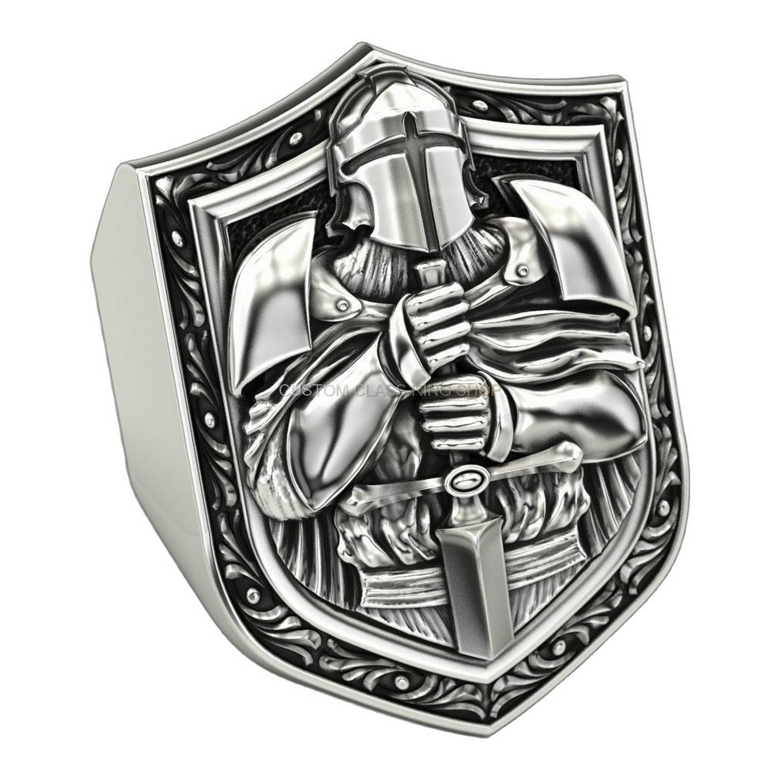 Mens 925 silver samurai warrior signet ring with oxidized finish