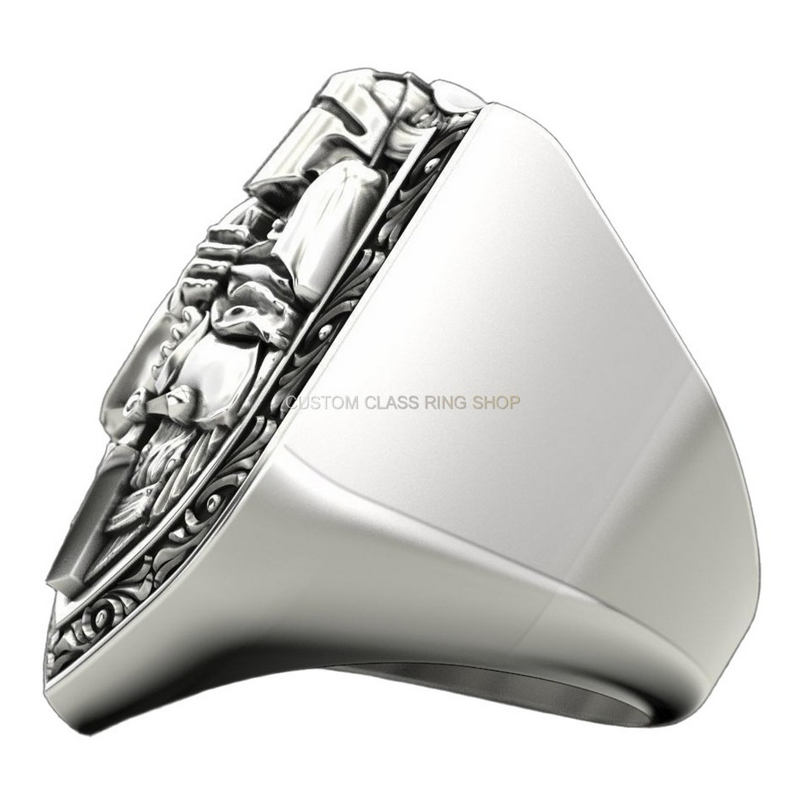 Mens 925 silver samurai warrior signet ring with oxidized finish