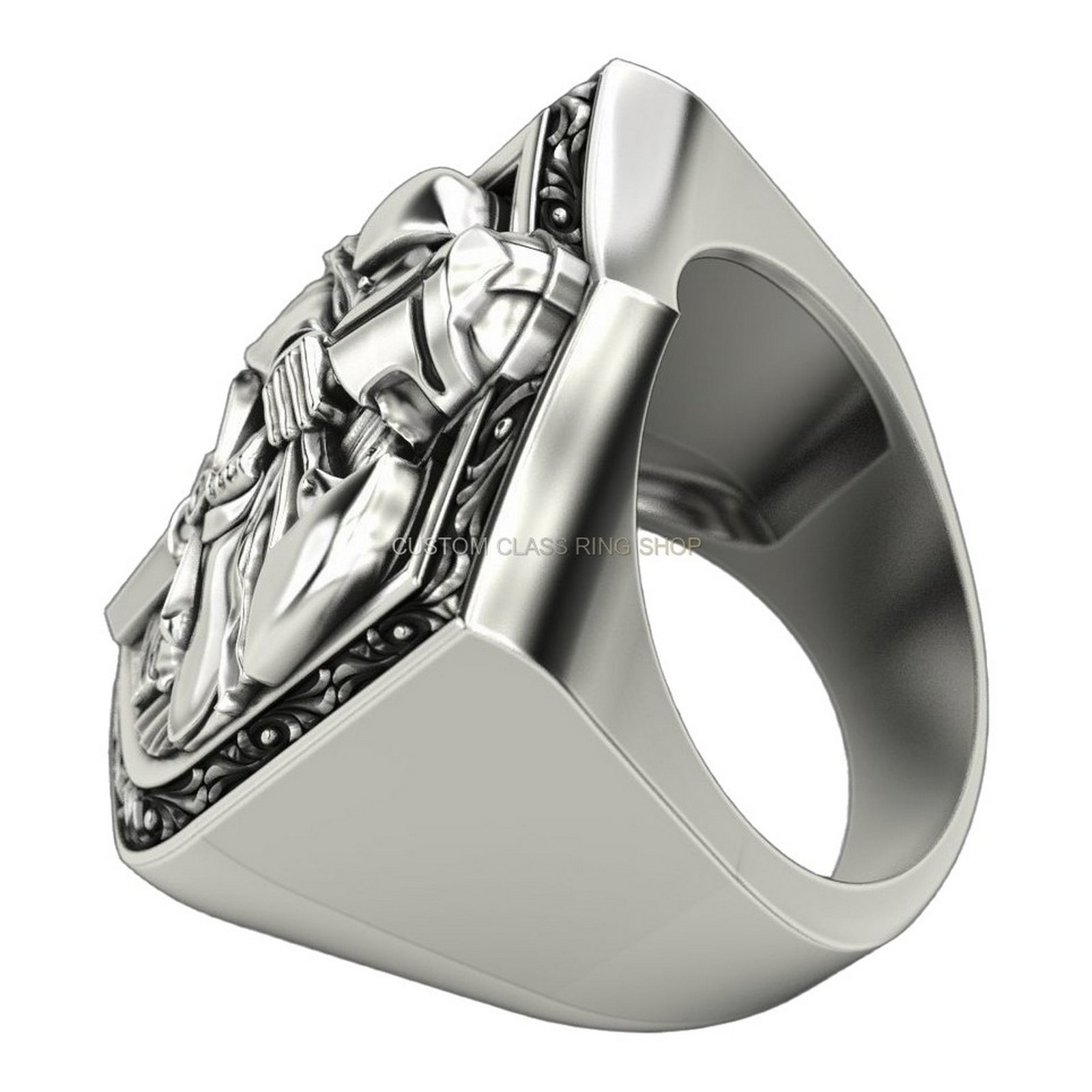 Mens 925 silver samurai warrior signet ring with oxidized finish