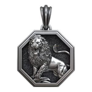 leo zodiac sign sterling silver pendant with roaring lion head