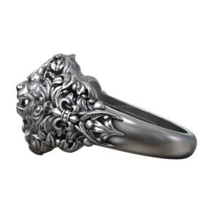 lion head baroque pattern royal fleur de lis unisex ring 3d model 32c7930c30