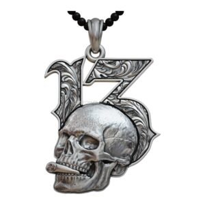Sterling silver skull cigarette baroque pendant with ornate acanthus leaves