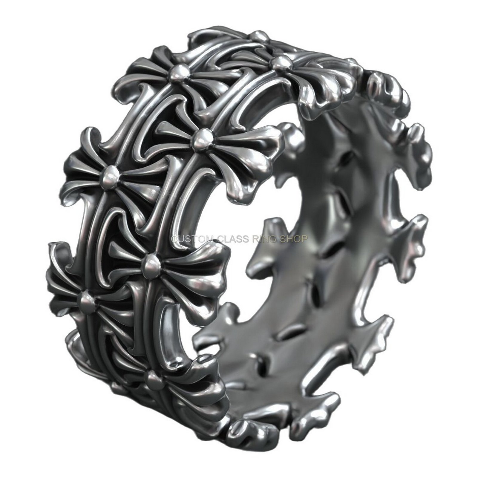 Sterling silver maltese cross biker ring, right three-quarter angled profile