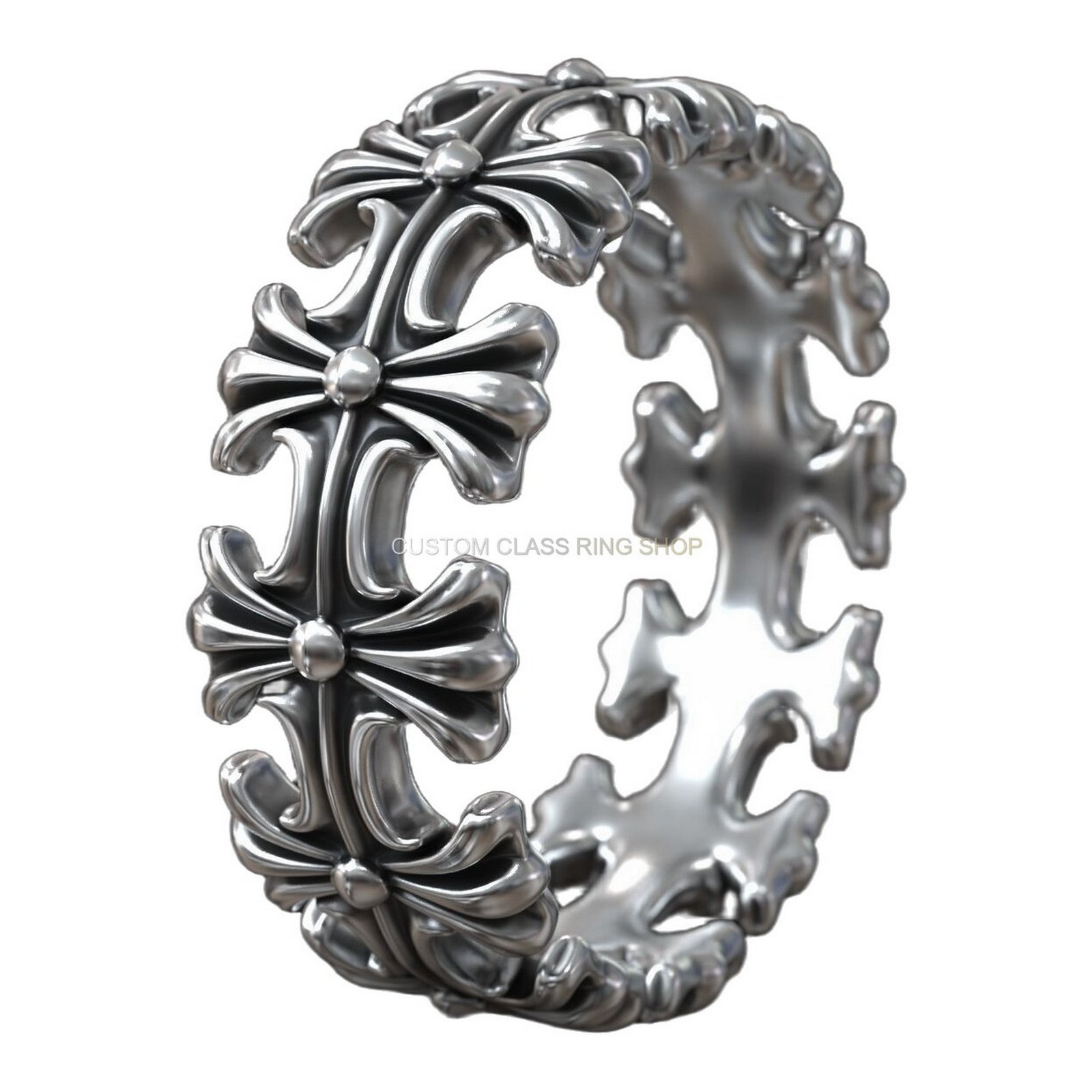 Sterling silver Maltese cross gothic ring, angled side profile detail