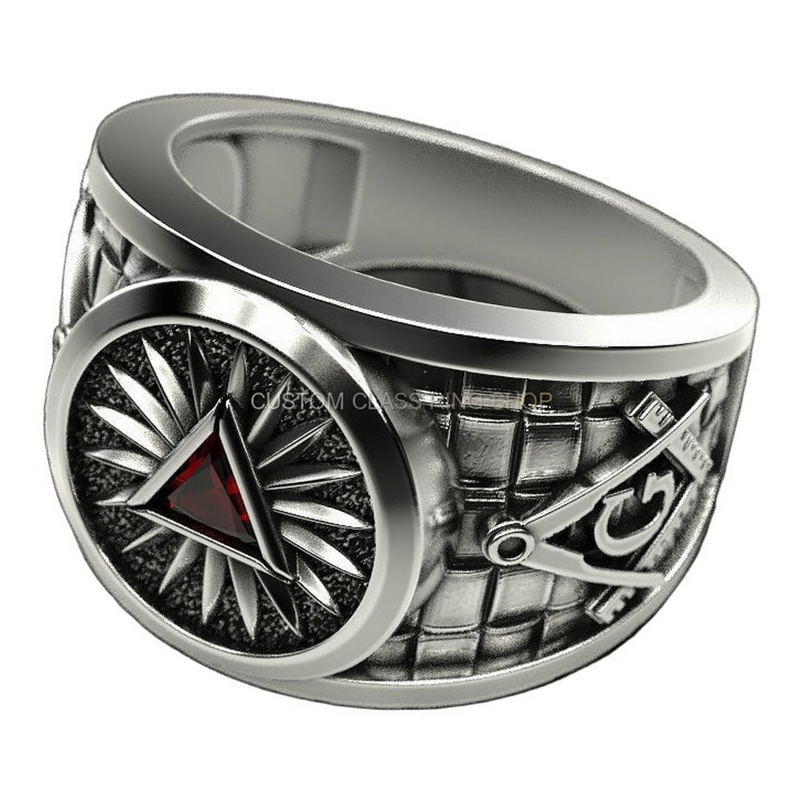Mens sterling silver masonic ring, interior band view