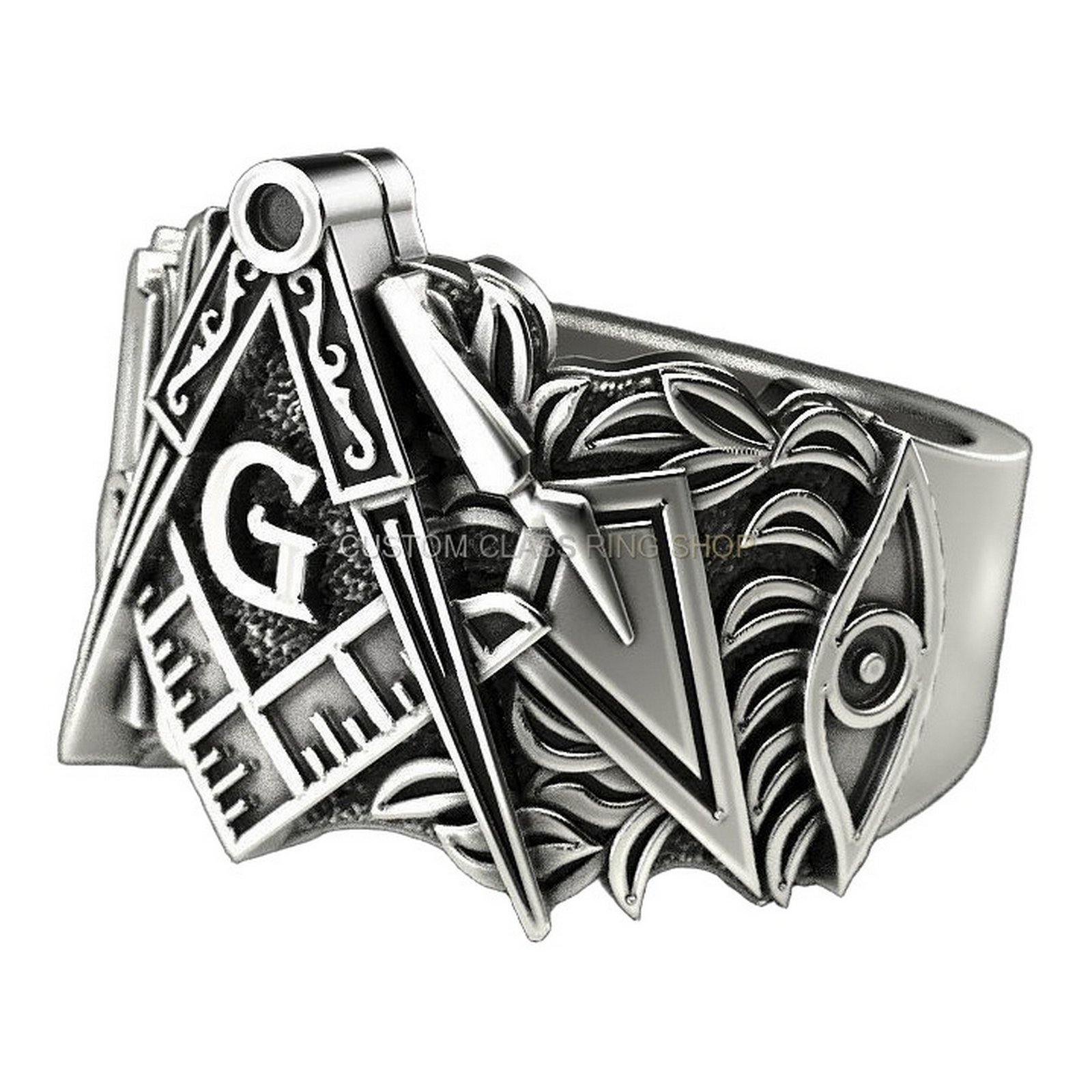 Mens sterling silver masonic signet ring, right side profile