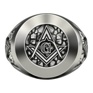 Men's oxidized silver masonic ring with Square and Compass G motif