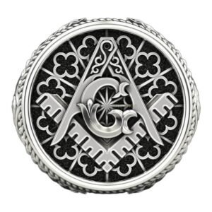 Men's oxidized sterling silver masonic ring with square compass G