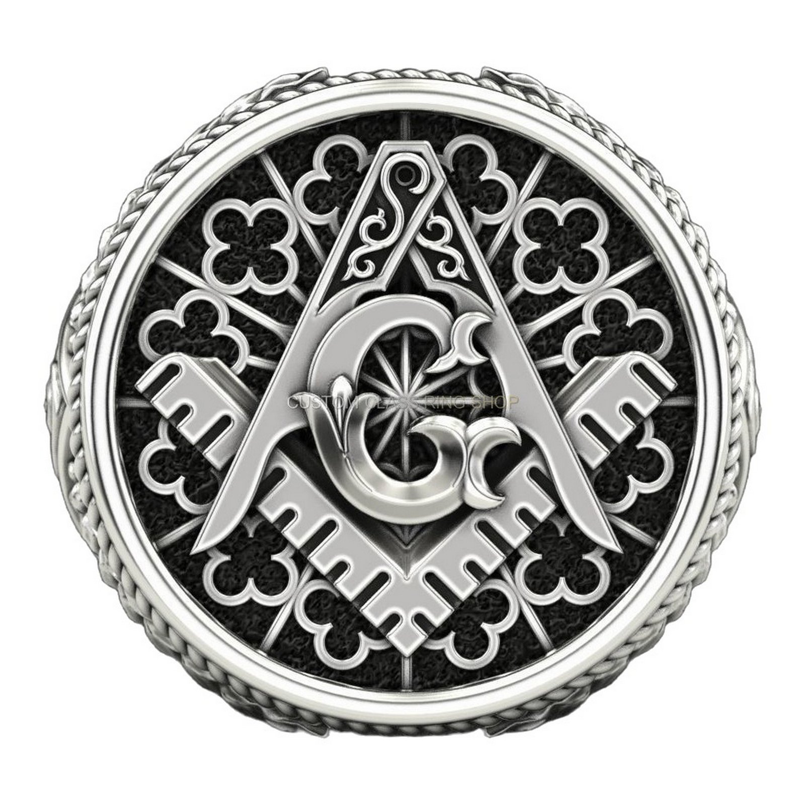 Men's oxidized sterling silver masonic ring with square compass G