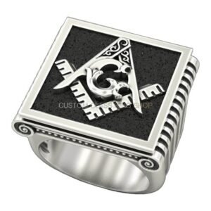 Men's sterling silver masonic signet ring with square and compass