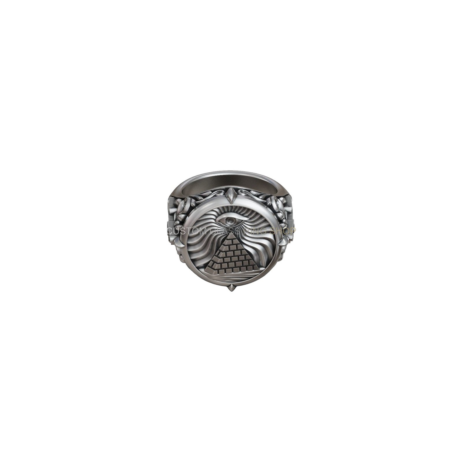Sterling silver masonic all-seeing eye ring, side profile three-quarter