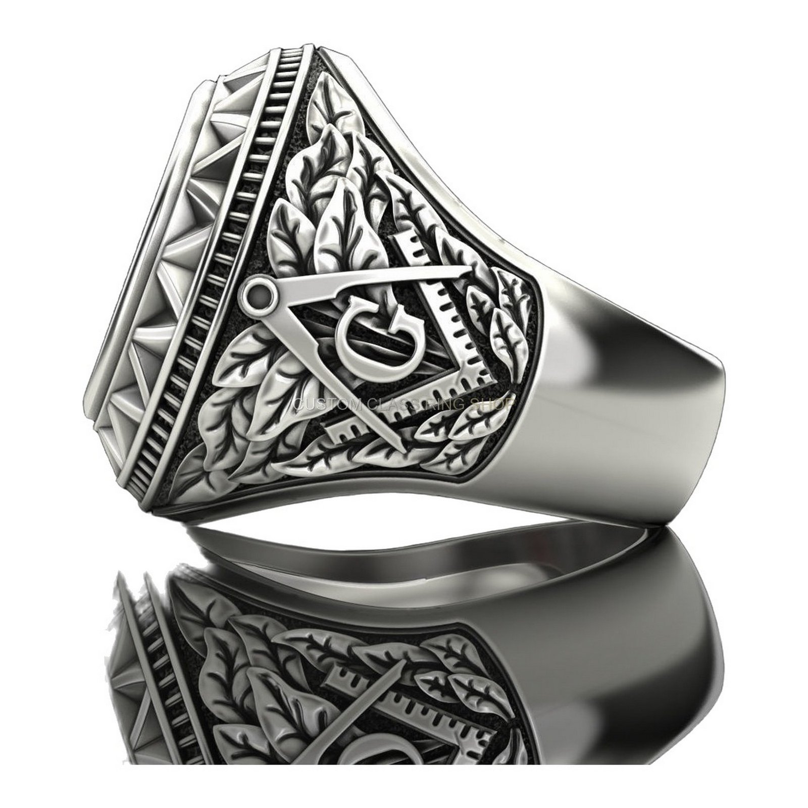 Sterling silver all seeing eye pyramid ring with beaded frame