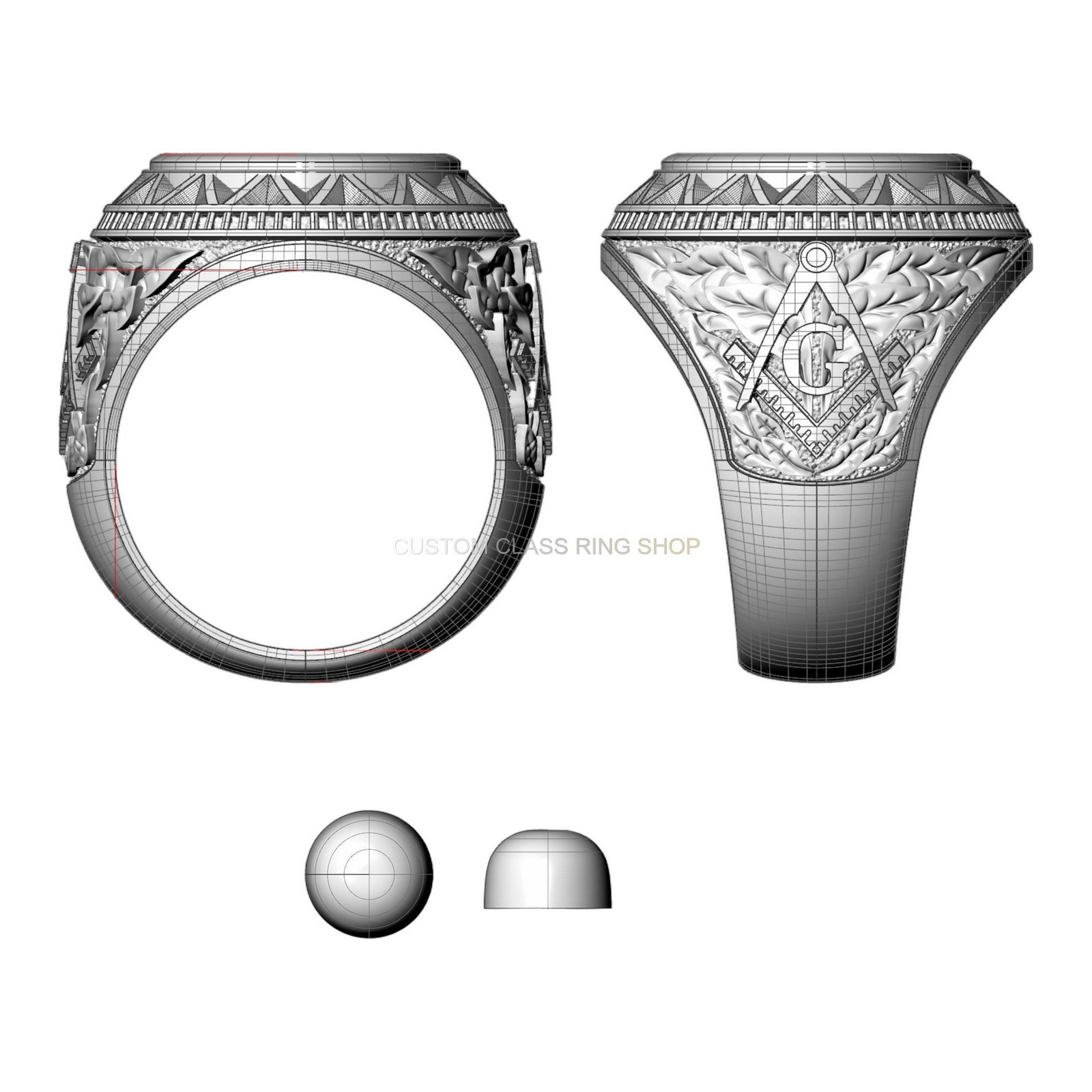 Sterling silver all seeing eye pyramid ring, full face front view