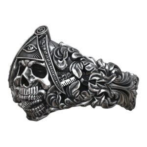 Sterling silver masonic skull statement ring with Eye of Providence detail