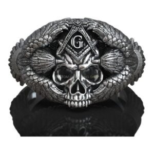 Sterling silver masonic skull crow ring oxidized 925 gothic