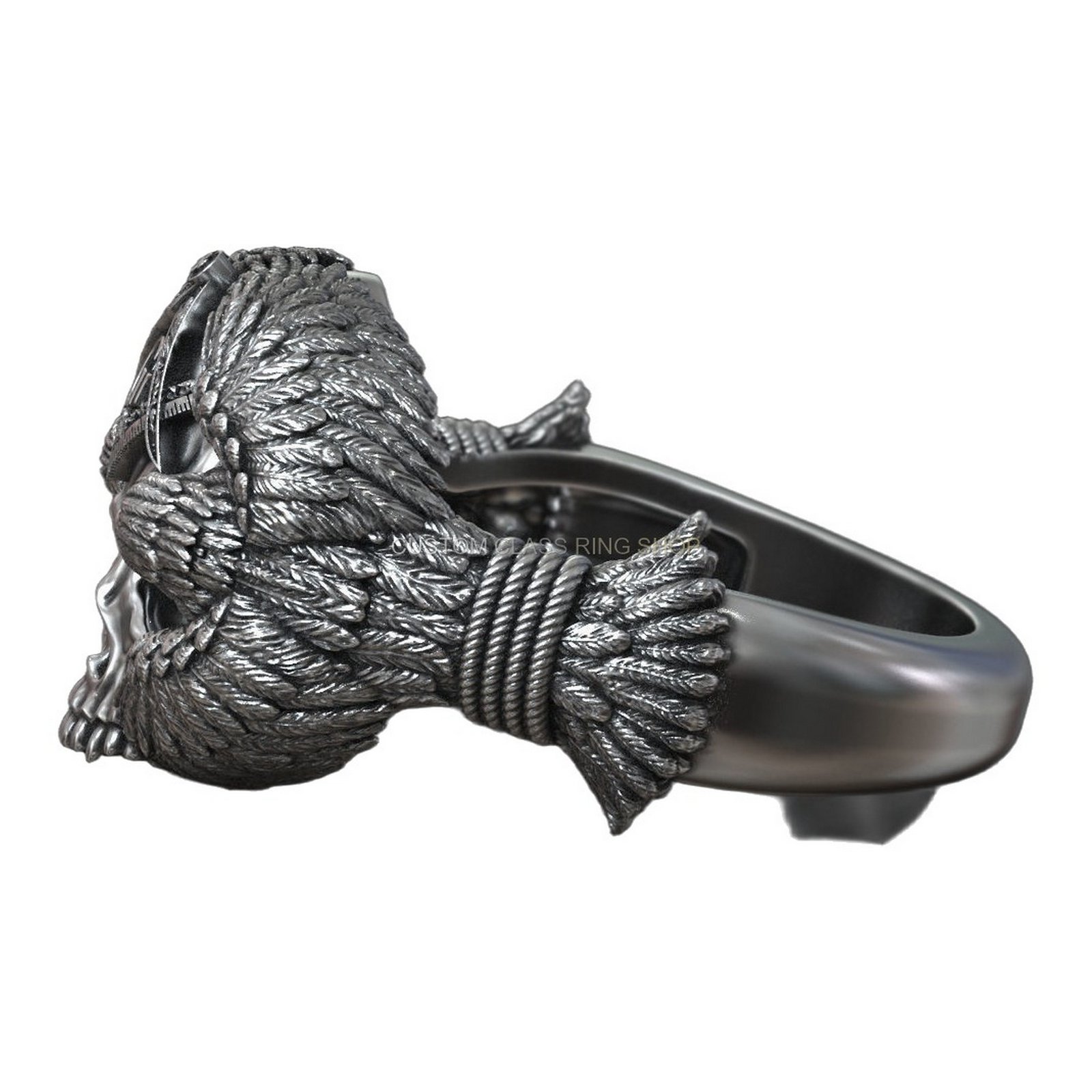 Sterling silver masonic skull crow ring oxidized 925 gothic