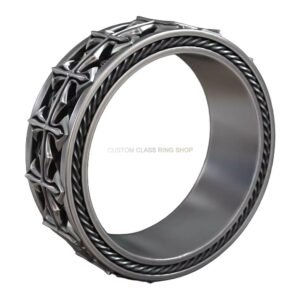 Gothic masswerk cross pattern sterling silver ring with oxidized finish