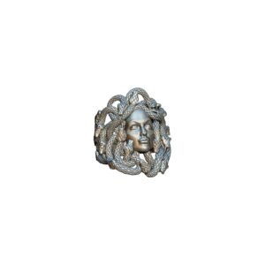Women's sterling silver medusa gorgon ring with serpent hair detail