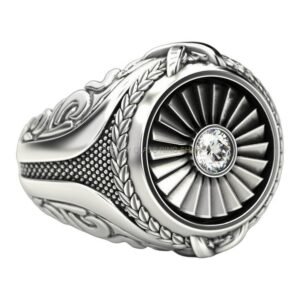 Men's sterling silver turbine engine ring with oxidized finish