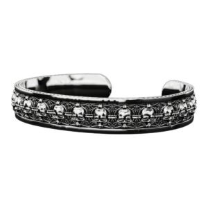 Mens sterling silver skull cuff bracelet 2, angled side profile