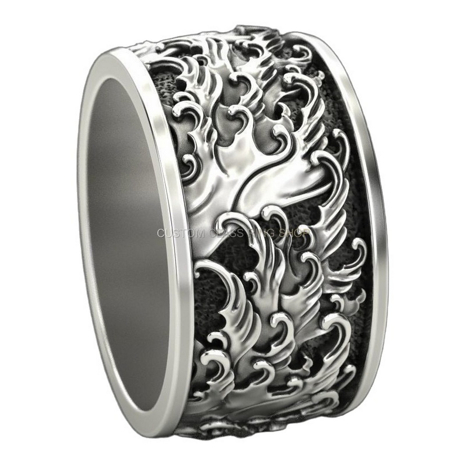 Unisex sterling silver baroque filigree ring with ornate scrollwork
