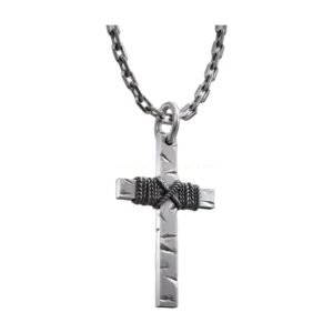 minimalist cross pendant vintage hammered design with rope 3d model 281ca3be08