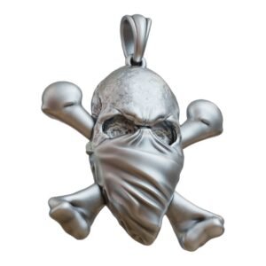 Sterling silver mobb skull bandana pendant with oxidized finish and crossed bones