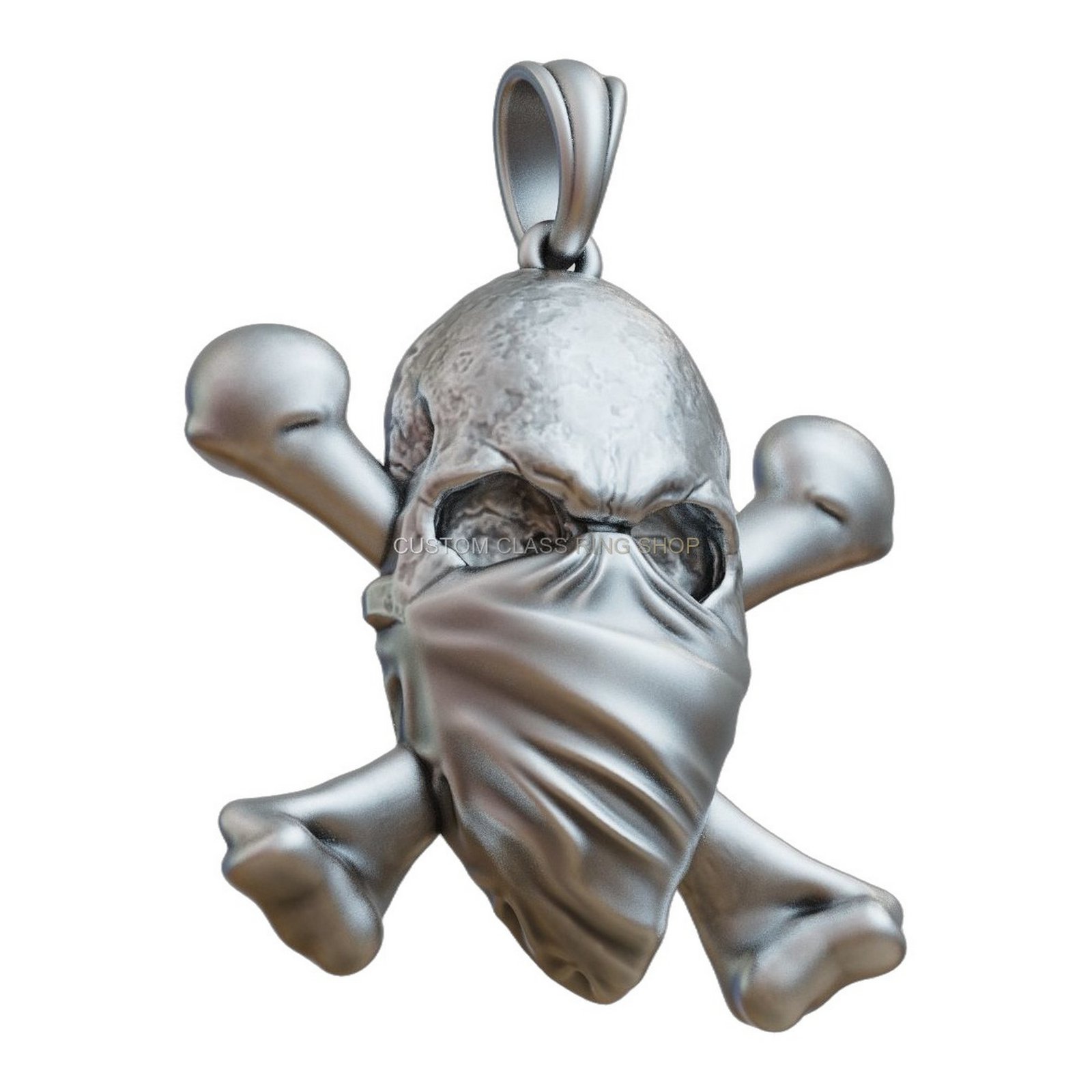 Sterling silver mobb skull bandana pendant, left side profile view