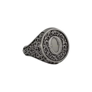 Monogram letter oval signet ring sterling silver with vintage ornament