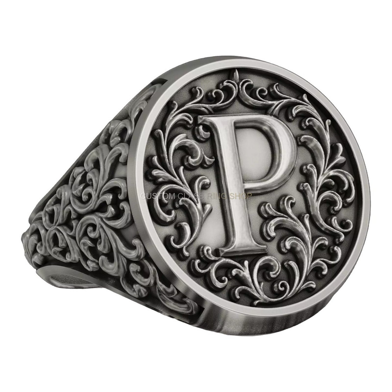 Sterling silver monogram signet ring vintage, right side profile view