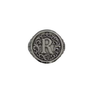 Letter R baroque signet ring in oxidized 925 sterling silver