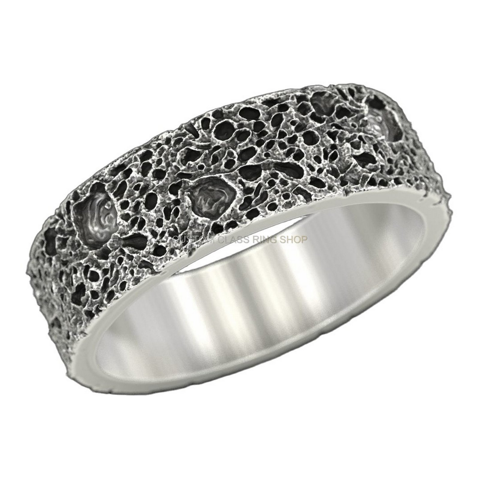 Unisex 925 silver textured statement ring with dimensional bubble motifs
