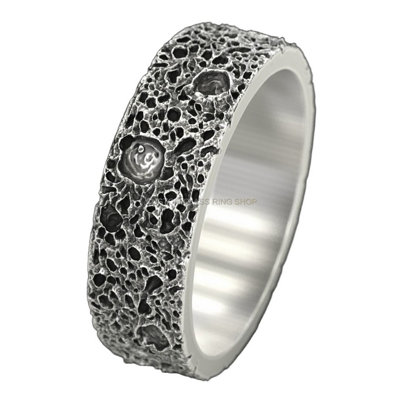 Unisex 925 silver textured statement ring with dimensional bubble motifs