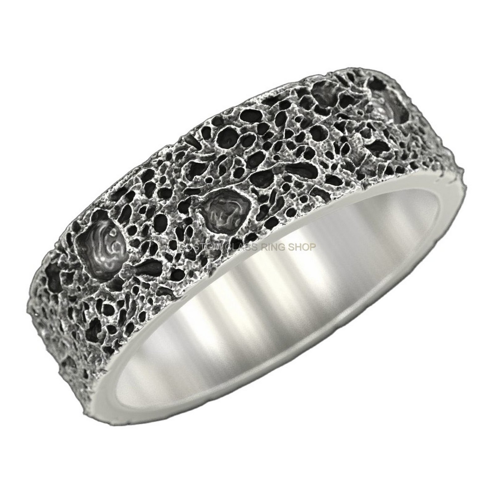 Unisex 925 silver textured statement ring with dimensional bubble motifs