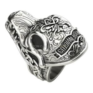 mens sterling silver ornate skull ring with baroque filigree scrollwork