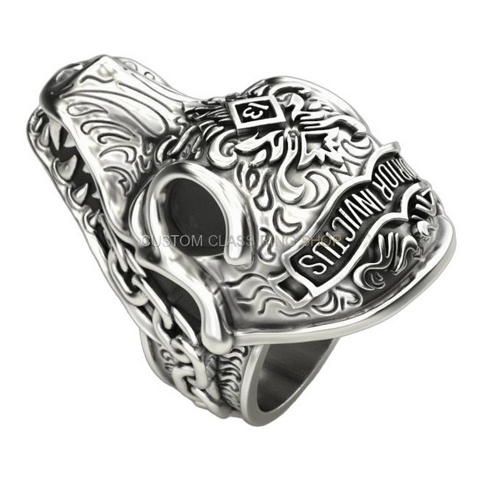 mens sterling silver ornate skull ring with baroque filigree scrollwork