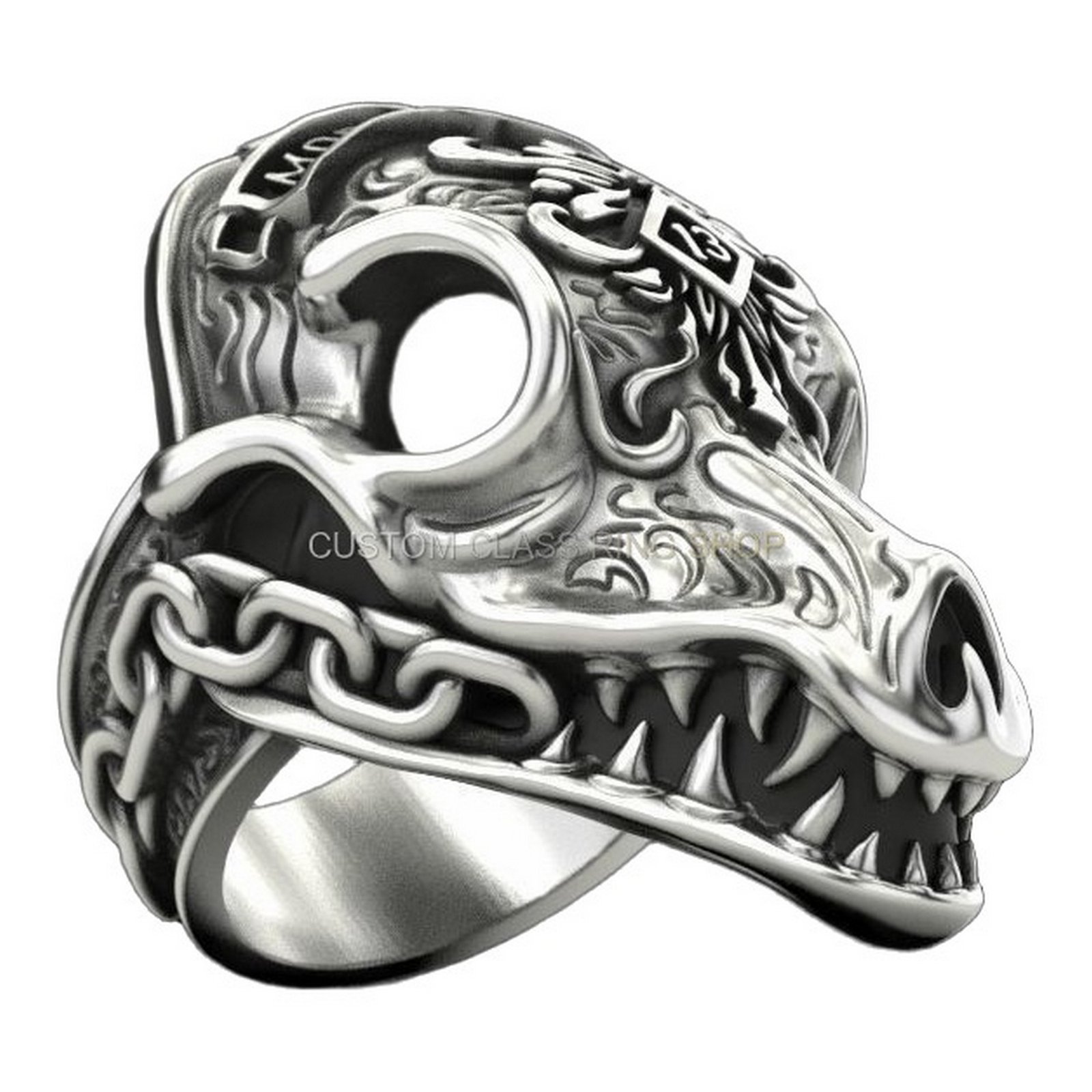 mens sterling silver ornate skull ring with baroque filigree scrollwork