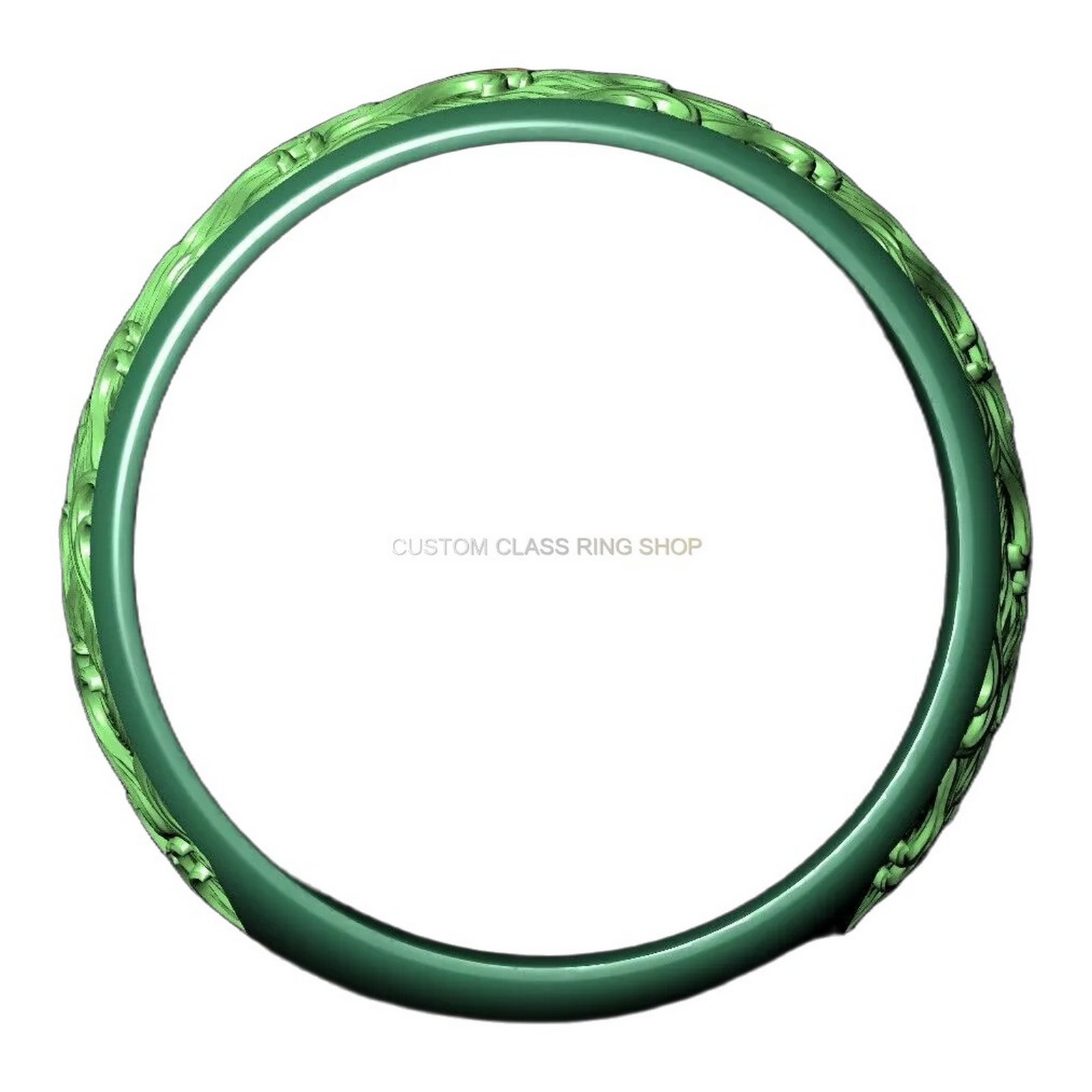 Sterling silver ocean wave wedding band, inner ring detail green jade