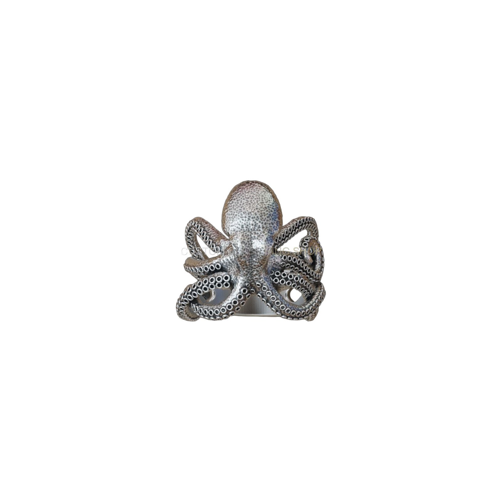 Sterling silver octopus tentacle ring, front-facing head-on view