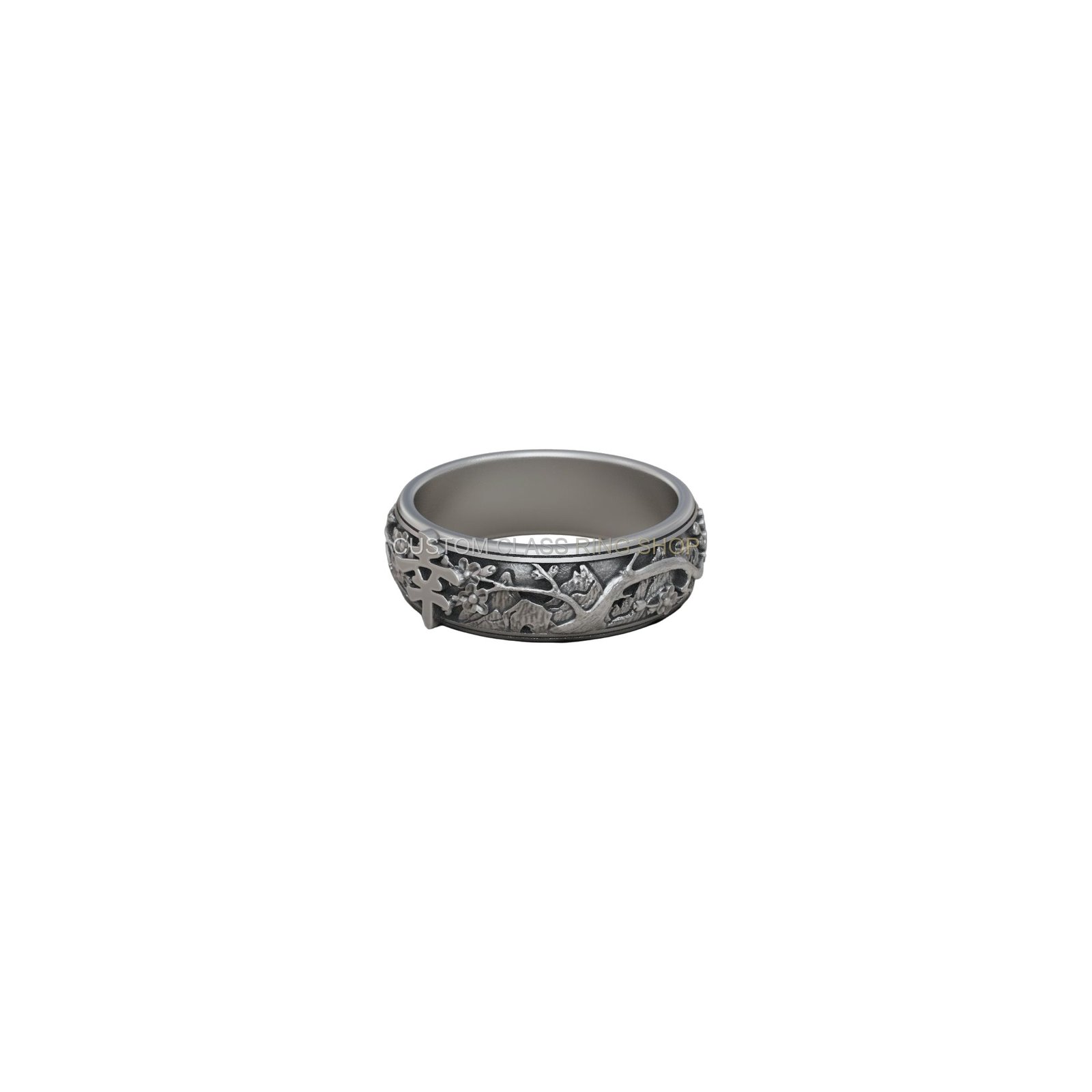 Oriental landscape sterling silver statement ring, Top-down overhead view