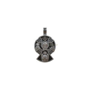 Sterling silver Orthodox Jesus saints cross pendant with Byzantine medallions