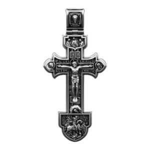Sterling silver Orthodox cross pendant with Savior and Saints
