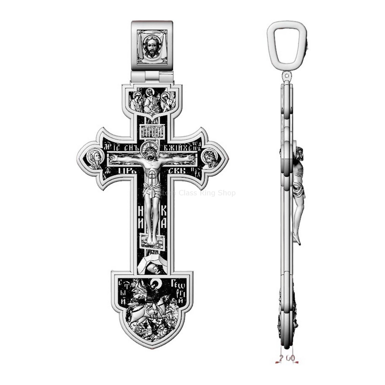 Sterling silver Orthodox cross pendant with Savior and Saints
