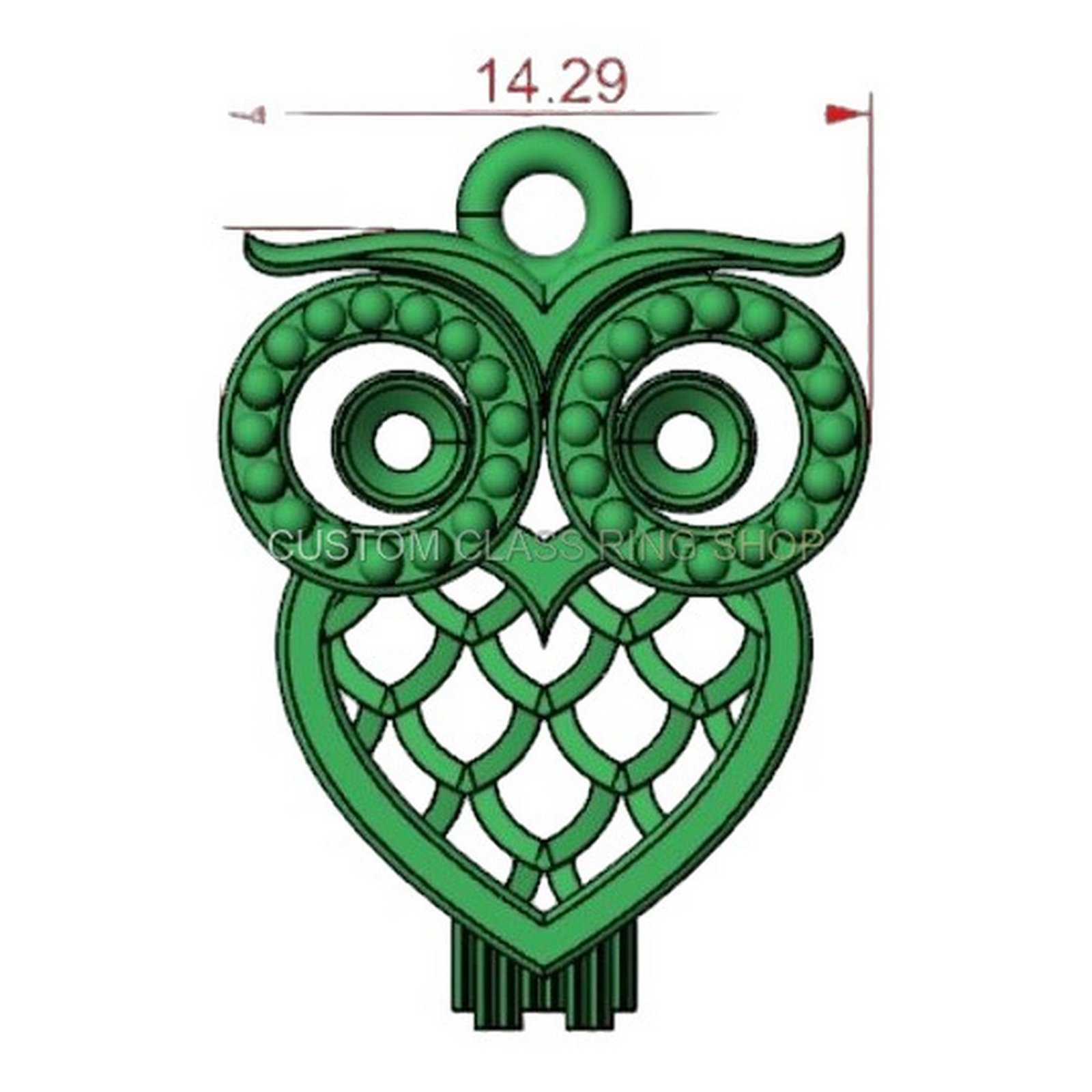 sterling silver owl heart pendant with beaded eye frames