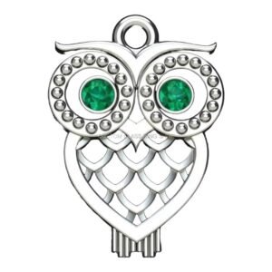 sterling silver owl heart pendant with beaded eye frames