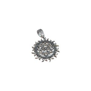 Sterling silver pagan sun pendant with Nordic symbol knotwork and radiating rays