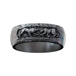 Sterling silver panthers fighting band ring oxidized antique finish