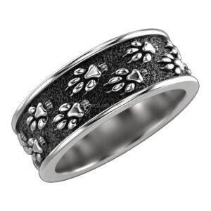 Sterling silver paw print statement ring with oxidized finish